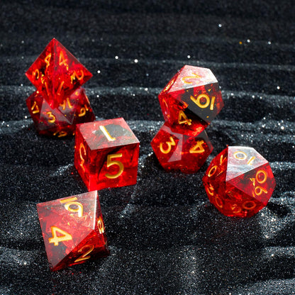 DND Dice Set Resin Sharp Edge DND Dice Set, Suitable for DND D&D Dungeons and Dragons Polyhedral RPG Dice Handmade（Transparent Red）