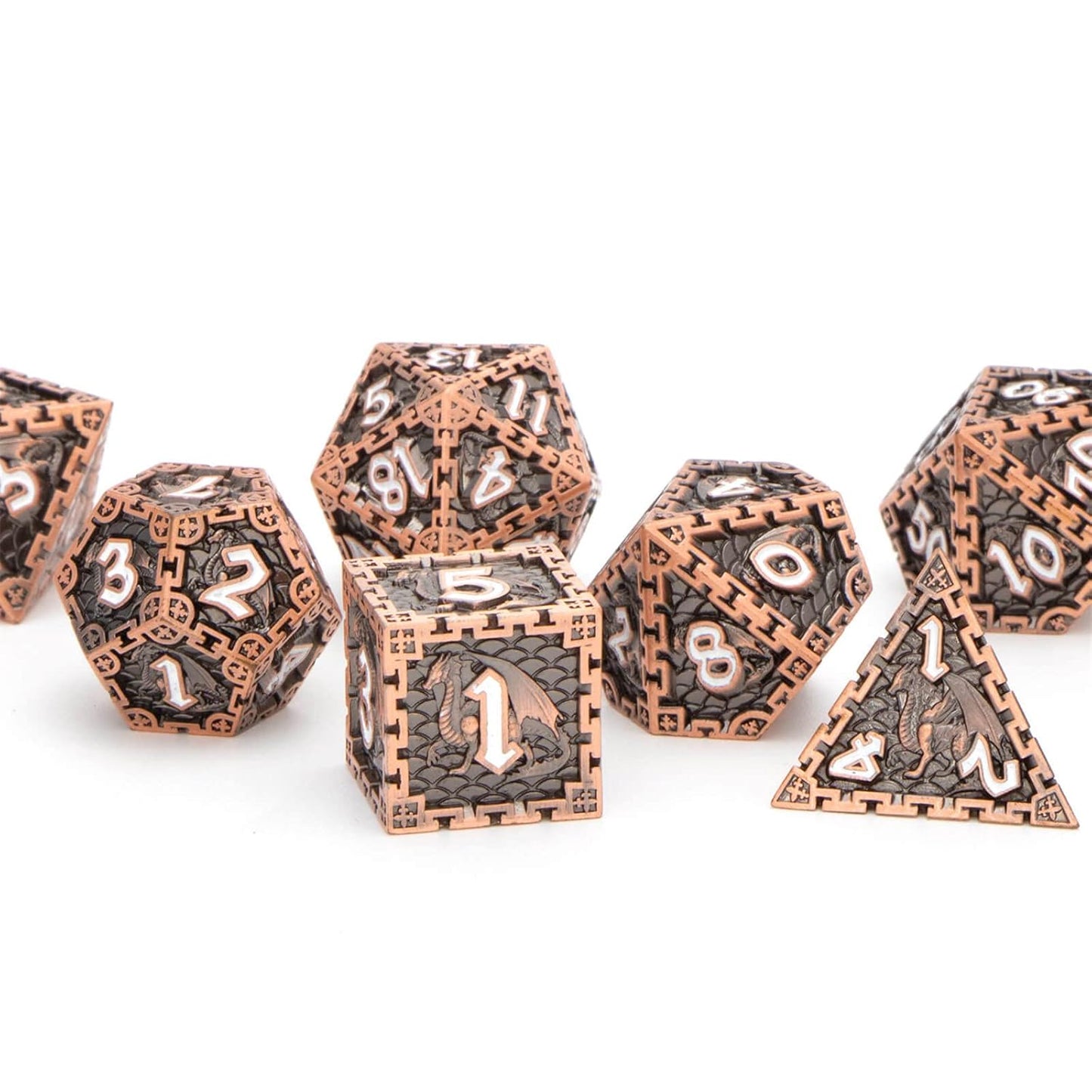 Metal DND Dice Set with Gift Box, RUNFNG 7 Pcs Polyhedral Dice Set for Dungeons and Dragons Role Playing Dice, Blood Spattered D&D Dice Set, D+D RPG Gaming D and D Dice D20 D12 D10 D8 D6 D4