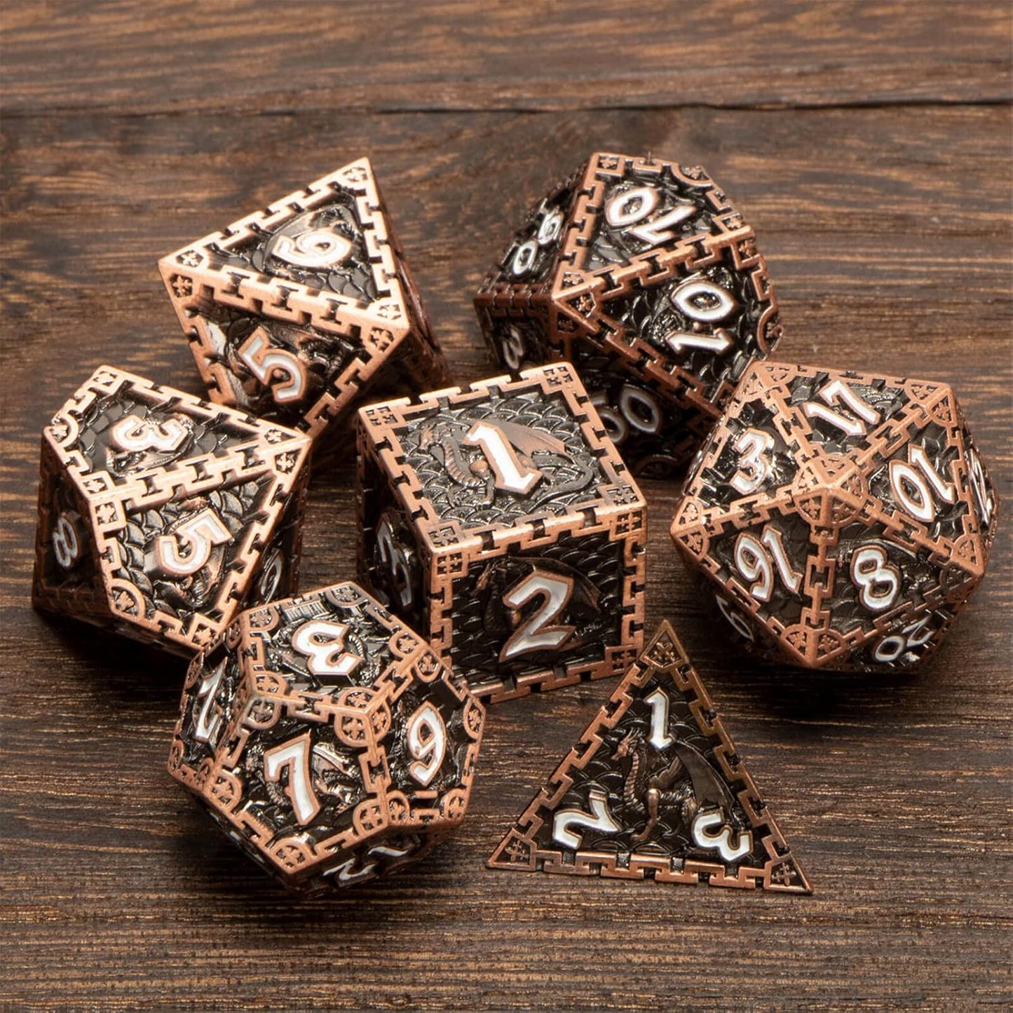 Metal DND Dice Set with Gift Box, RUNFNG 7 Pcs Polyhedral Dice Set for Dungeons and Dragons Role Playing Dice, Blood Spattered D&D Dice Set, D+D RPG Gaming D and D Dice D20 D12 D10 D8 D6 D4