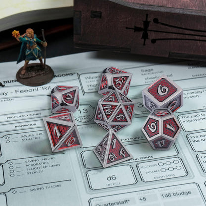 DND Dragon Scale Dice Set of 7 Pcs with Storage Box, Metal D&D Dice Set with Oversized D20 for Tabletop Roleplaying Games, Dungeons and Dragons, DND, D&D(Red Dragon Scale)