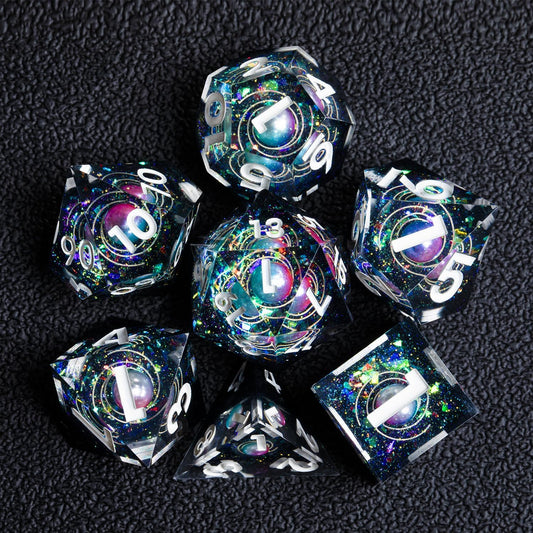 DND Galaxy Dice Set Handmade Planets Supended in Galactic Swirls for RPG and Table Games