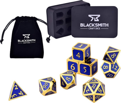 Metal D&D Dice Set 9 Pcs - 2 Extra D6S, Metal Dice Box & Velvet Dice Bag; Metal DND Dice Set D&D (Dungeons and Dragons Dice Set) W D20 Dice - Blacksmith Craft Dice (Lapis Lazuli)