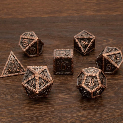 Metal DND Dice Set Dungeons and Dragons,  D + D D&D Dice Set for RPG Role Playing Dice Game, D and D Polyhedral Dice Set D20 D12 D10 D8 D6 D4 for Pathfinder with Gift Box (Ancient Copper)