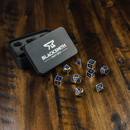 Metal D&D Dice Set 9 Pcs - 2 Extra D6S, Metal Dice Box & Velvet Dice Bag; Metal DND Dice Set D&D (Dungeons and Dragons Dice Set) W D20 Dice - Blacksmith Craft Dice (Lapis Lazuli)