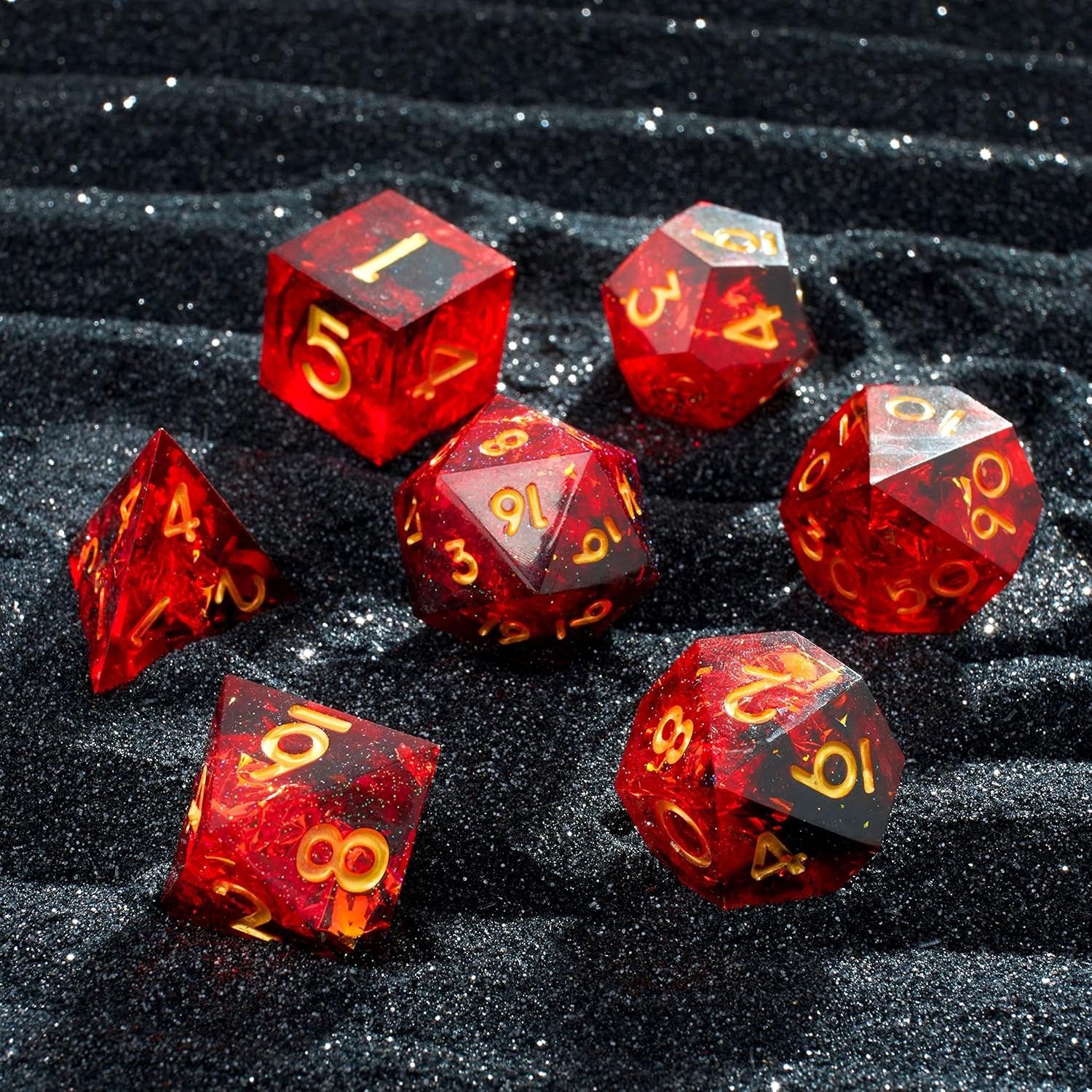 DND Dice Set Resin Sharp Edge DND Dice Set, Suitable for DND D&D Dungeons and Dragons Polyhedral RPG Dice Handmade（Transparent Red）