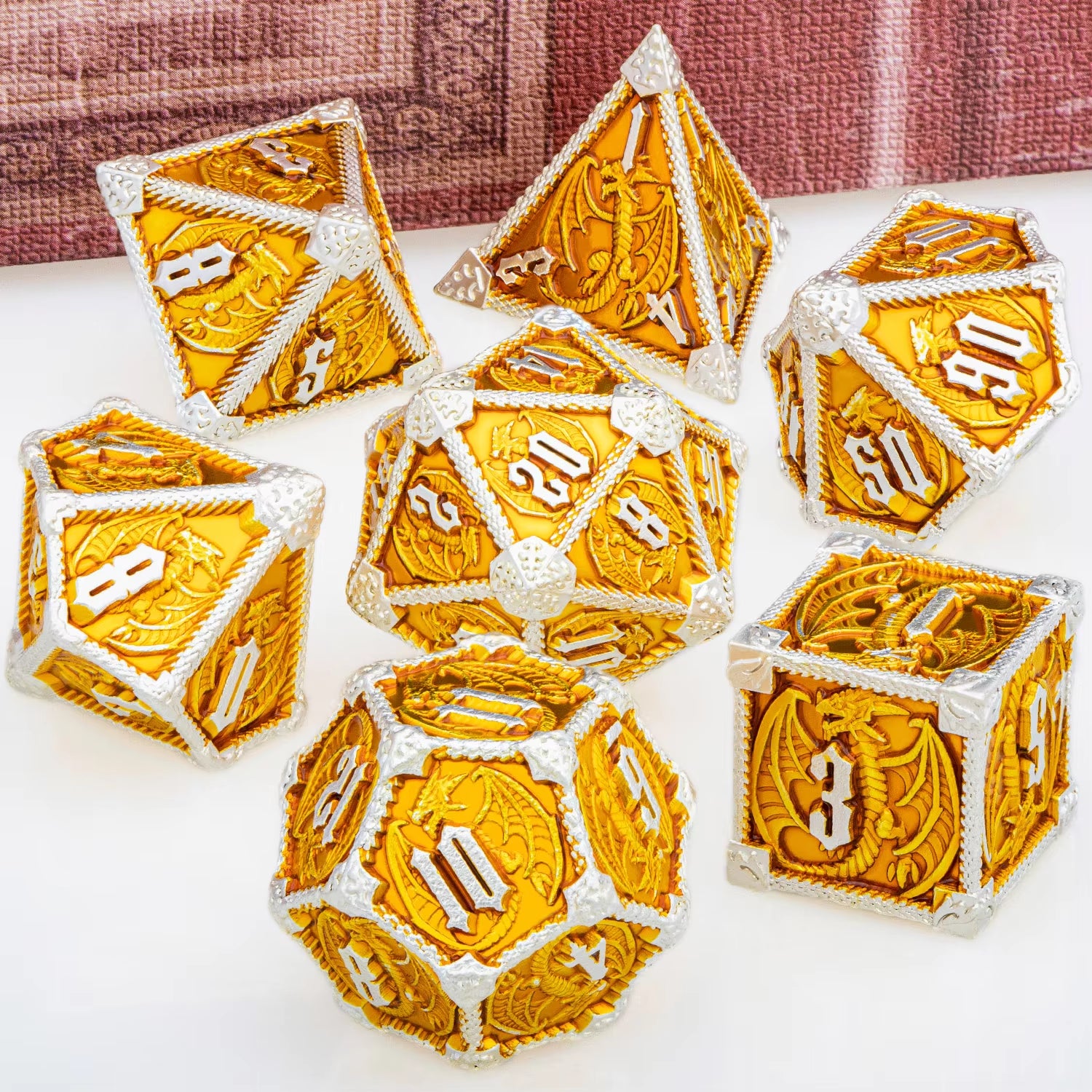 Metal DND Dice Dragon Dice Set Dungeon and Dragon D&D Polyhedral Dice RPG D and D Role Playing Games D20 D12 D10 D8 D6