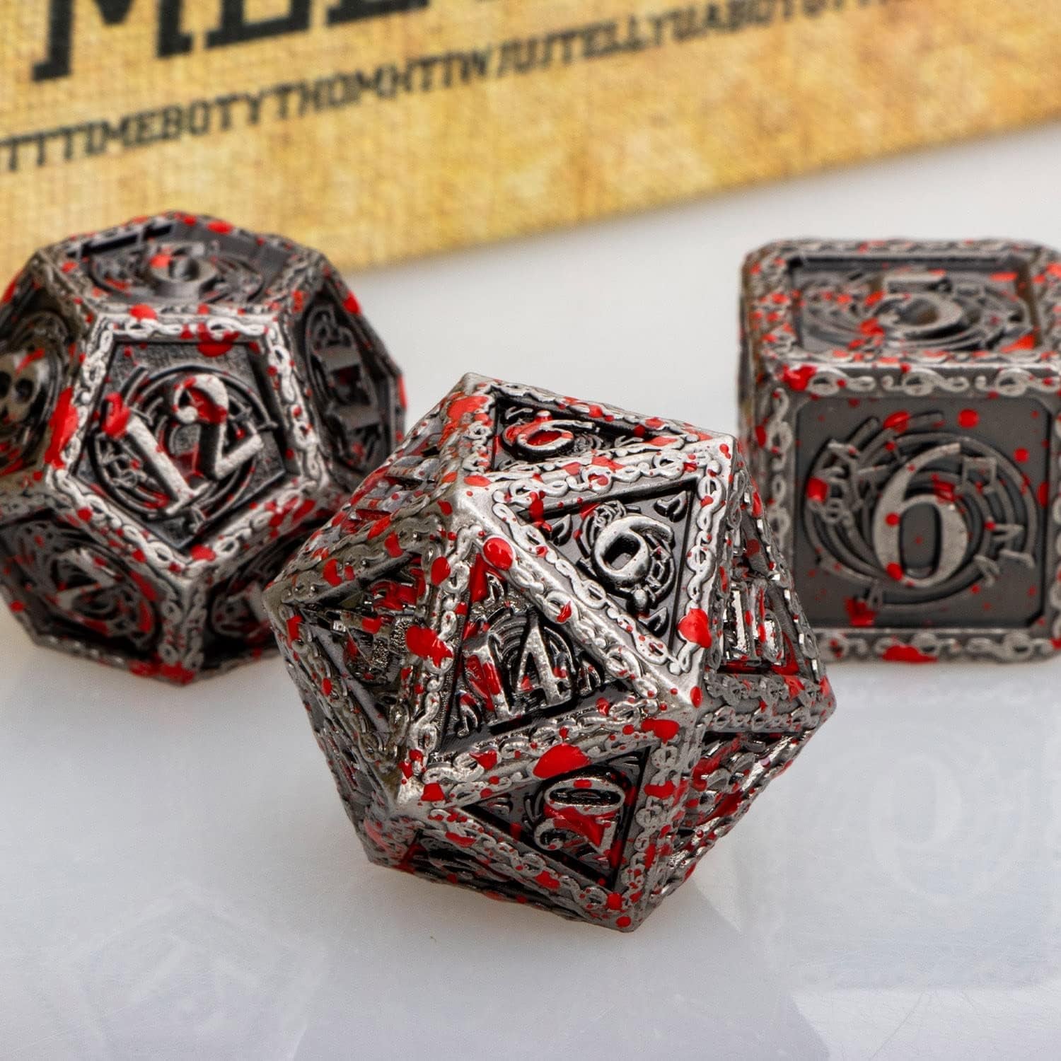 DND Music Metal Dice Set with Gift Box, Dungeons and Dragons Polyhedral Dice Blood 6 Sided D&D Dice RPG Role Playing Games 7PCS D and D Dice Set D20 D12 D10 D8 D6 D4