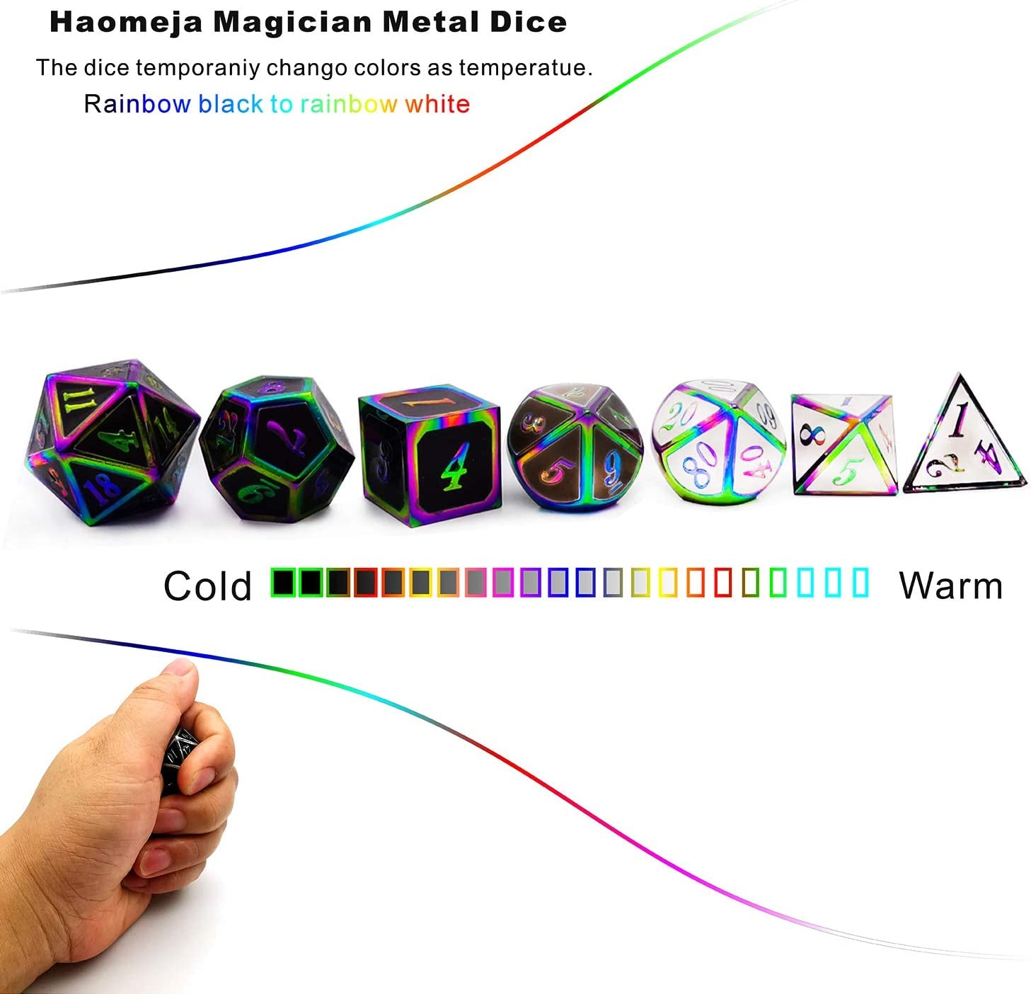 DND Metal Dice Color Changing Temperature Dice D&D Set Dungeons and Dragons Role Playing Dice Black White