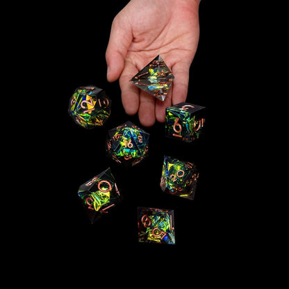 DND Resin Dice Set Inclusion Resin Dice for Dungeons and Dragons,  7 PCS D and D Sharp Edges Dice, D&D Dice Set RPG Role Playing Dice with Gift Box Polyhedral Dice Set D20 D12 D10 D8 D6 D4