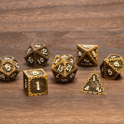 SELPONT D&D Dice Set, RUNFNG Dungeon Dragon Dice Metal Dice Set, 7Pcs D and D Polyhedral Dice Set with Gift Box, Ancient Gold Rolling RPG Dice Set for Role Playing Game D20 D12 D10 D8 D6 D4