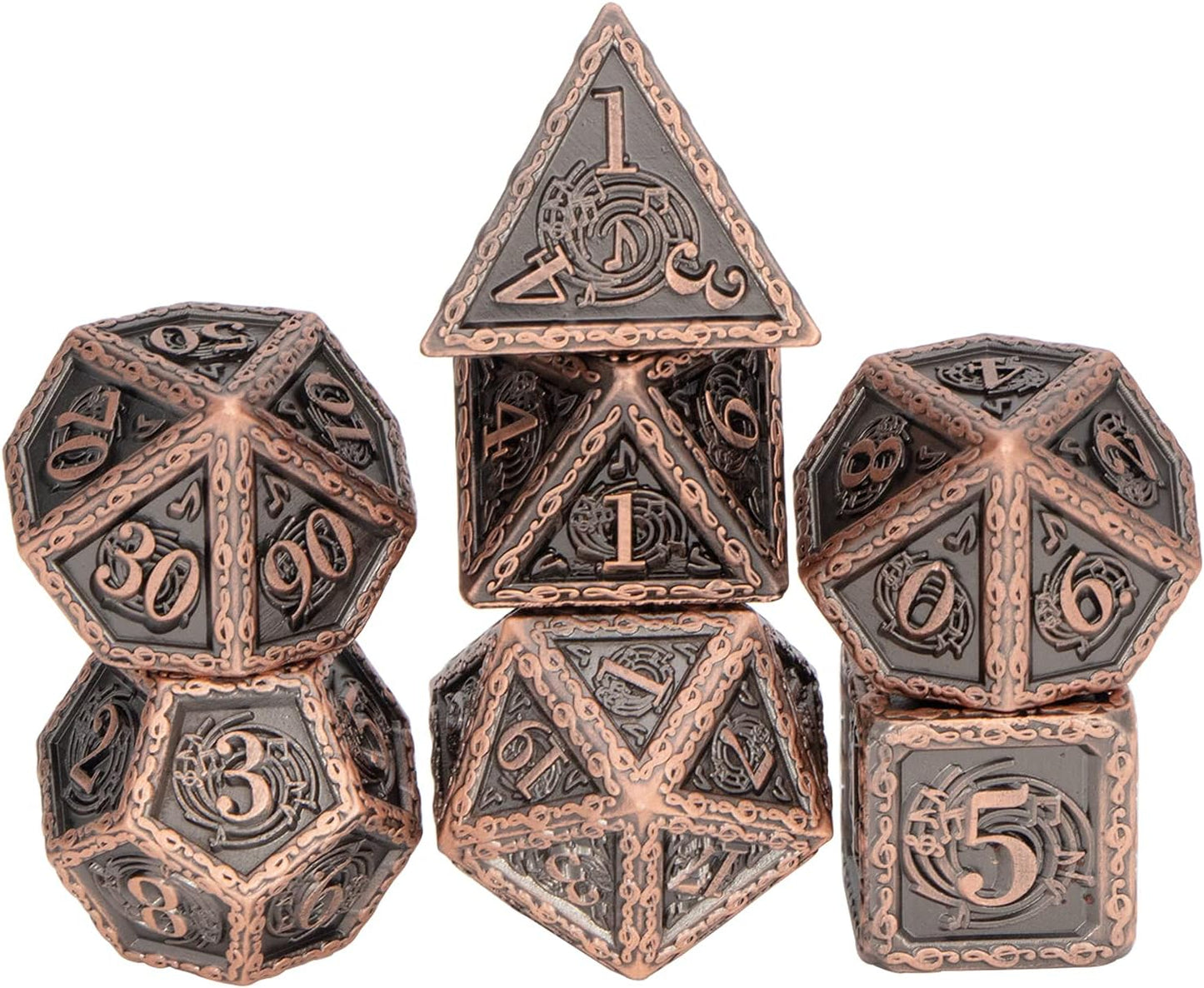 Metal DND Dice Set Dungeons and Dragons,  D + D D&D Dice Set for RPG Role Playing Dice Game, D and D Polyhedral Dice Set D20 D12 D10 D8 D6 D4 for Pathfinder with Gift Box (Ancient Copper)