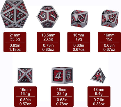 DND Dragon Scale Dice Set of 7 Pcs with Storage Box, Metal D&D Dice Set with Oversized D20 for Tabletop Roleplaying Games, Dungeons and Dragons, DND, D&D(Red Dragon Scale)