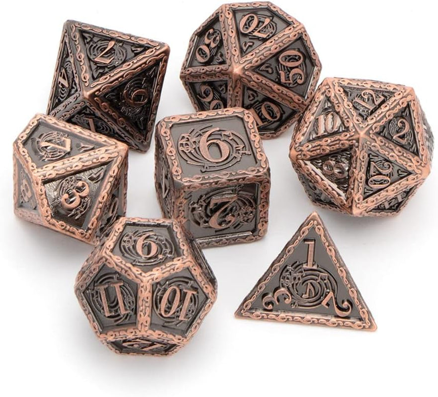 Metal DND Dice Set Dungeons and Dragons,  D + D D&D Dice Set for RPG Role Playing Dice Game, D and D Polyhedral Dice Set D20 D12 D10 D8 D6 D4 for Pathfinder with Gift Box (Ancient Copper)