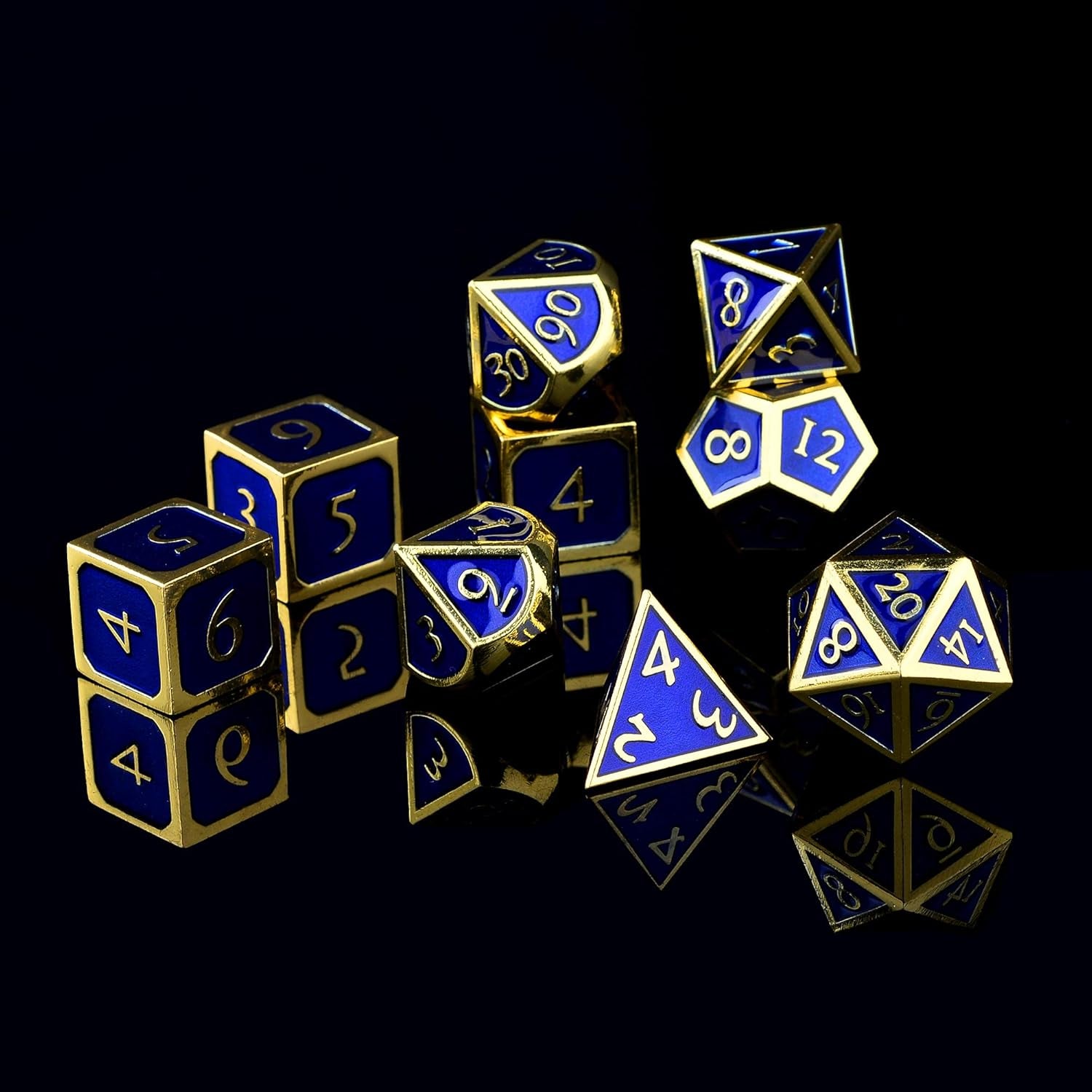 Metal D&D Dice Set 9 Pcs - 2 Extra D6S, Metal Dice Box & Velvet Dice Bag; Metal DND Dice Set D&D (Dungeons and Dragons Dice Set) W D20 Dice - Blacksmith Craft Dice (Lapis Lazuli)