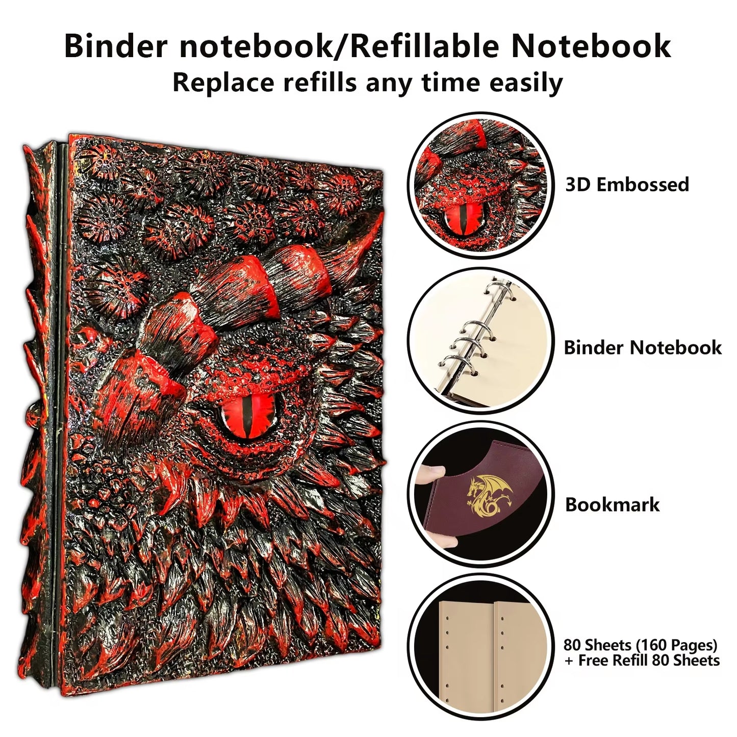 3D Dragons Journal Writing DND Notebook Refillable Notebook for Dungeons and Dragons Accessories/D&D DM Master Gifts