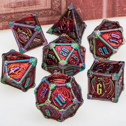 Metal DND Dice Dragon Dice Set Dungeon and Dragon D&D Polyhedral Dice RPG D and D Role Playing Games D20 D12 D10 D8 D6