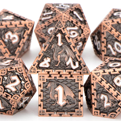 Metal DND Dice Set with Gift Box, RUNFNG 7 Pcs Polyhedral Dice Set for Dungeons and Dragons Role Playing Dice, Blood Spattered D&D Dice Set, D+D RPG Gaming D and D Dice D20 D12 D10 D8 D6 D4