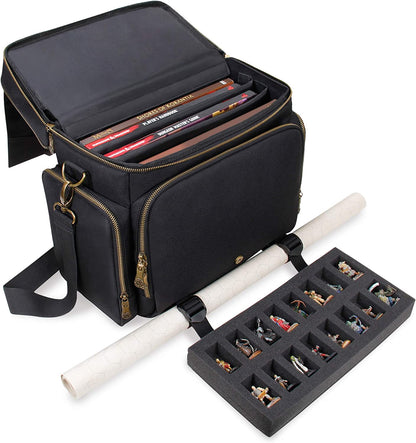 RPG Dungeons and Dragons Table Games Travel Bag with Miniatures, Padded Carry Bag with Multiple Compartments with Book Compartment (4-8) and Dice and Token Pocket