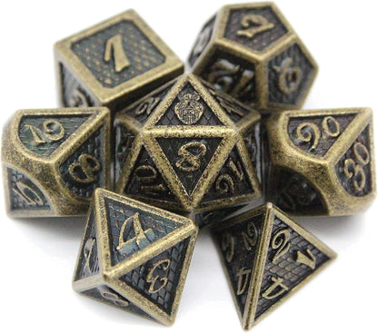 Metal DND Dice Set 7 Pcs - Dragonhide Design, 16Mm Size, Logo on D20; Metal Dice Set & Dice Box; D&D Dice Set D&D (Dungeons and Dragons Dice Set) - Jormungandr Series (Myst Drake)