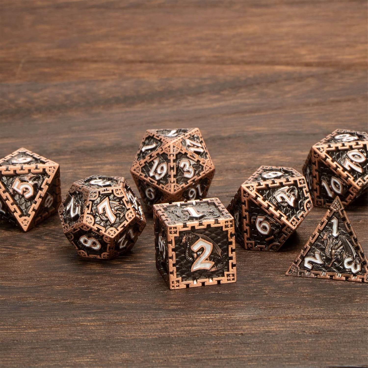 Metal DND Dice Set with Gift Box, RUNFNG 7 Pcs Polyhedral Dice Set for Dungeons and Dragons Role Playing Dice, Blood Spattered D&D Dice Set, D+D RPG Gaming D and D Dice D20 D12 D10 D8 D6 D4