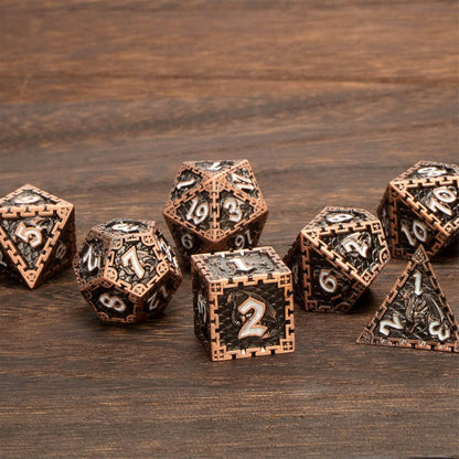 Metal DND Dice Set with Gift Box, RUNFNG 7 Pcs Polyhedral Dice Set for Dungeons and Dragons Role Playing Dice, Blood Spattered D&D Dice Set, D+D RPG Gaming D and D Dice D20 D12 D10 D8 D6 D4