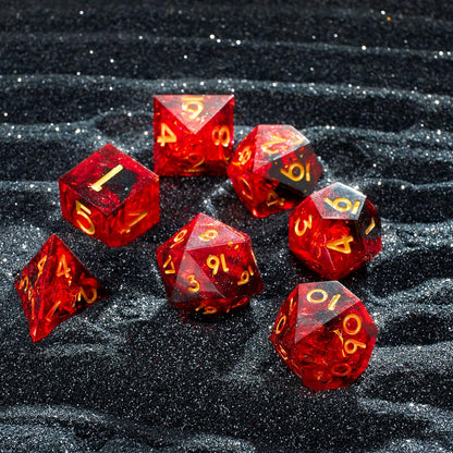 DND Dice Set Resin Sharp Edge DND Dice Set, Suitable for DND D&D Dungeons and Dragons Polyhedral RPG Dice Handmade（Transparent Red）