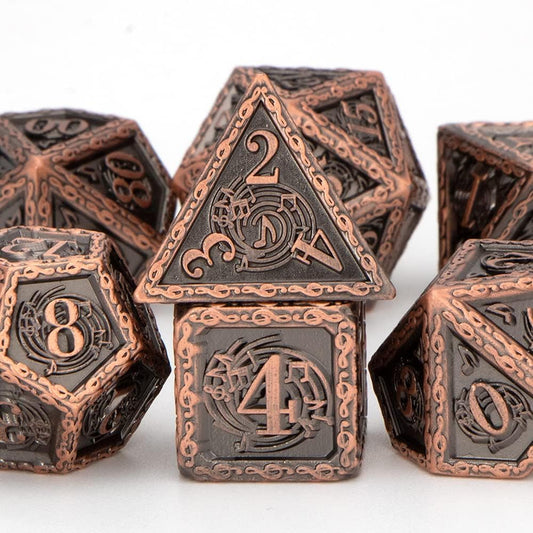 Metal DND Dice Set Dungeons and Dragons,  D + D D&D Dice Set for RPG Role Playing Dice Game, D and D Polyhedral Dice Set D20 D12 D10 D8 D6 D4 for Pathfinder with Gift Box (Ancient Copper)