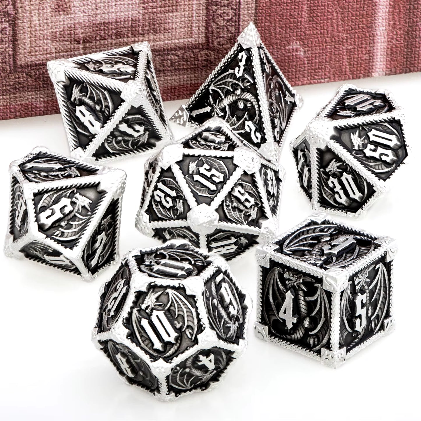 Metal DND Dice Dragon Dice Set Dungeon and Dragon D&D Polyhedral Dice RPG D and D Role Playing Games D20 D12 D10 D8 D6