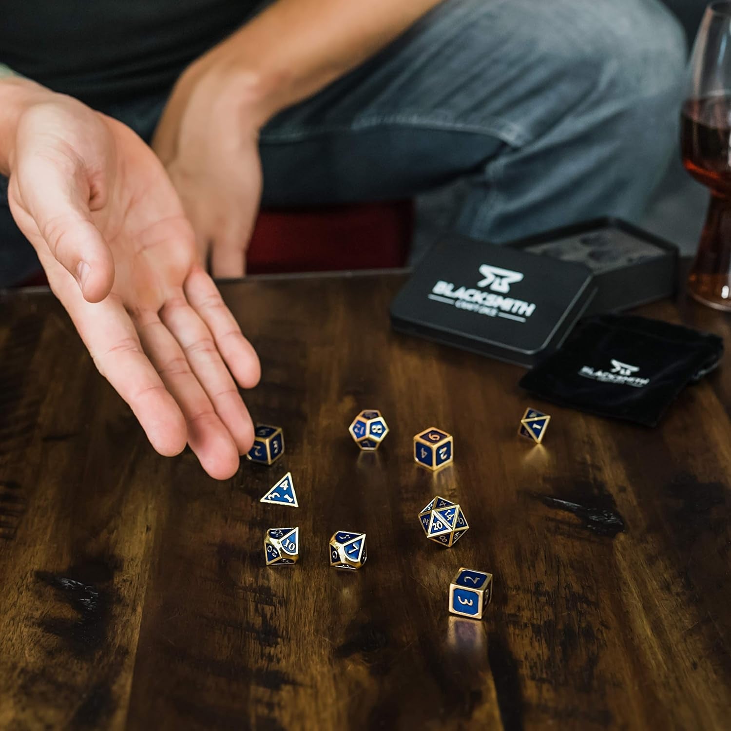 Metal D&D Dice Set 9 Pcs - 2 Extra D6S, Metal Dice Box & Velvet Dice Bag; Metal DND Dice Set D&D (Dungeons and Dragons Dice Set) W D20 Dice - Blacksmith Craft Dice (Lapis Lazuli)