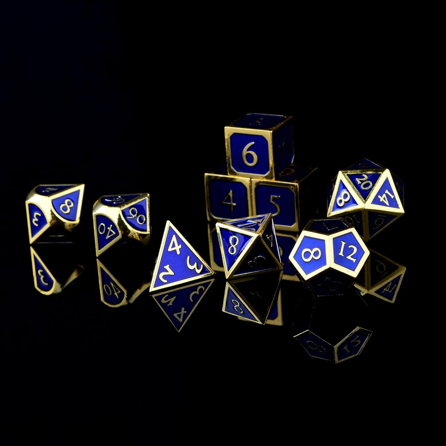 Metal D&D Dice Set 9 Pcs - 2 Extra D6S, Metal Dice Box & Velvet Dice Bag; Metal DND Dice Set D&D (Dungeons and Dragons Dice Set) W D20 Dice - Blacksmith Craft Dice (Lapis Lazuli)