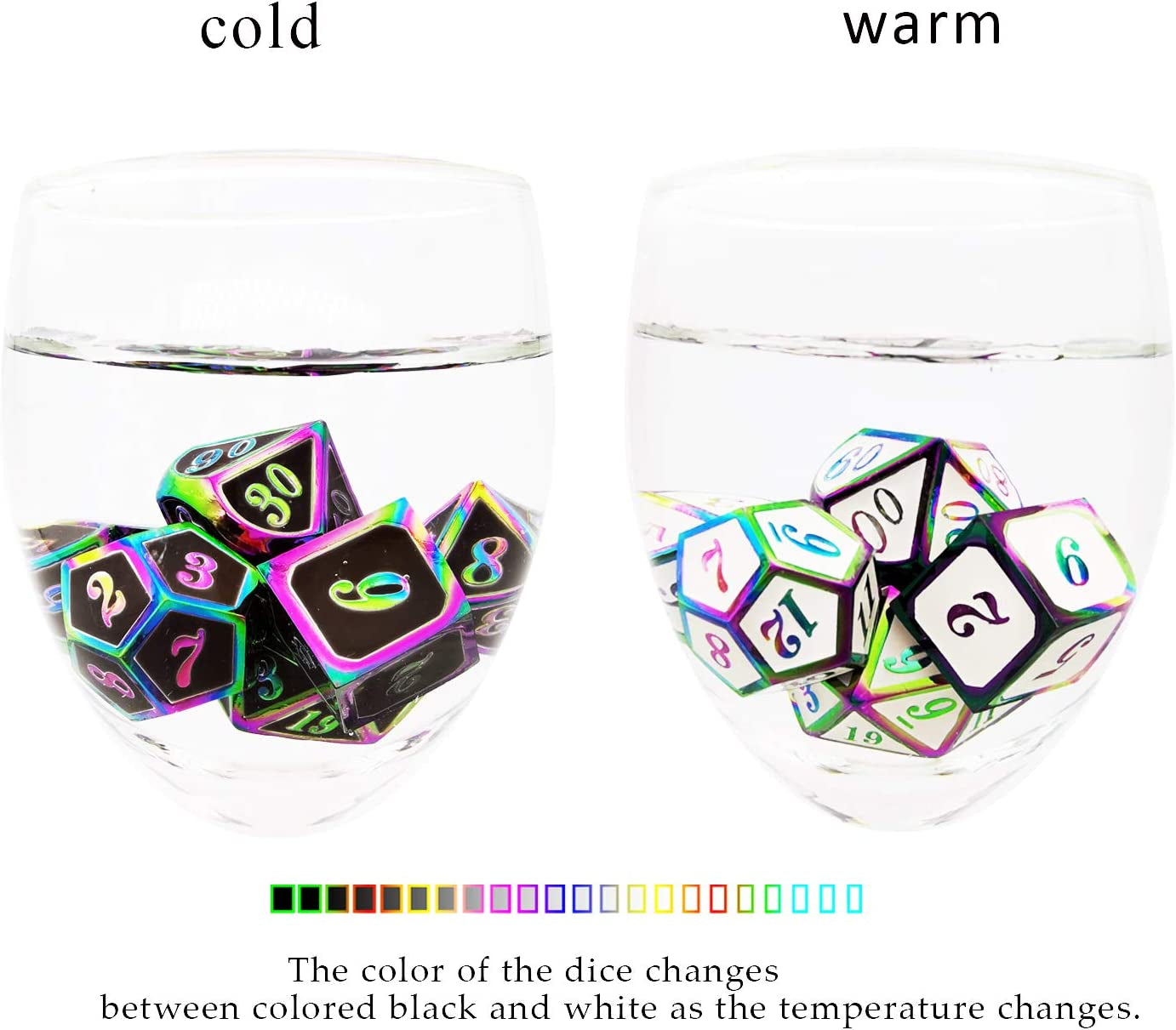 DND Metal Dice Color Changing Temperature Dice D&D Set Dungeons and Dragons Role Playing Dice Black White