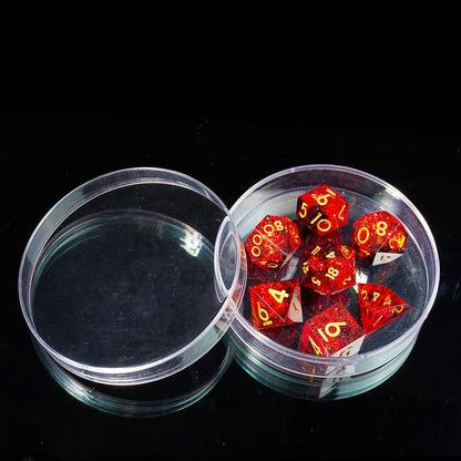 DND Dice Set Resin Sharp Edge DND Dice Set, Suitable for DND D&D Dungeons and Dragons Polyhedral RPG Dice Handmade（Transparent Red）