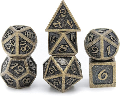 Metal DND Dice Set 7 Pcs - Dragonhide Design, 16Mm Size, Logo on D20; Metal Dice Set & Dice Box; D&D Dice Set D&D (Dungeons and Dragons Dice Set) - Jormungandr Series (Myst Drake)