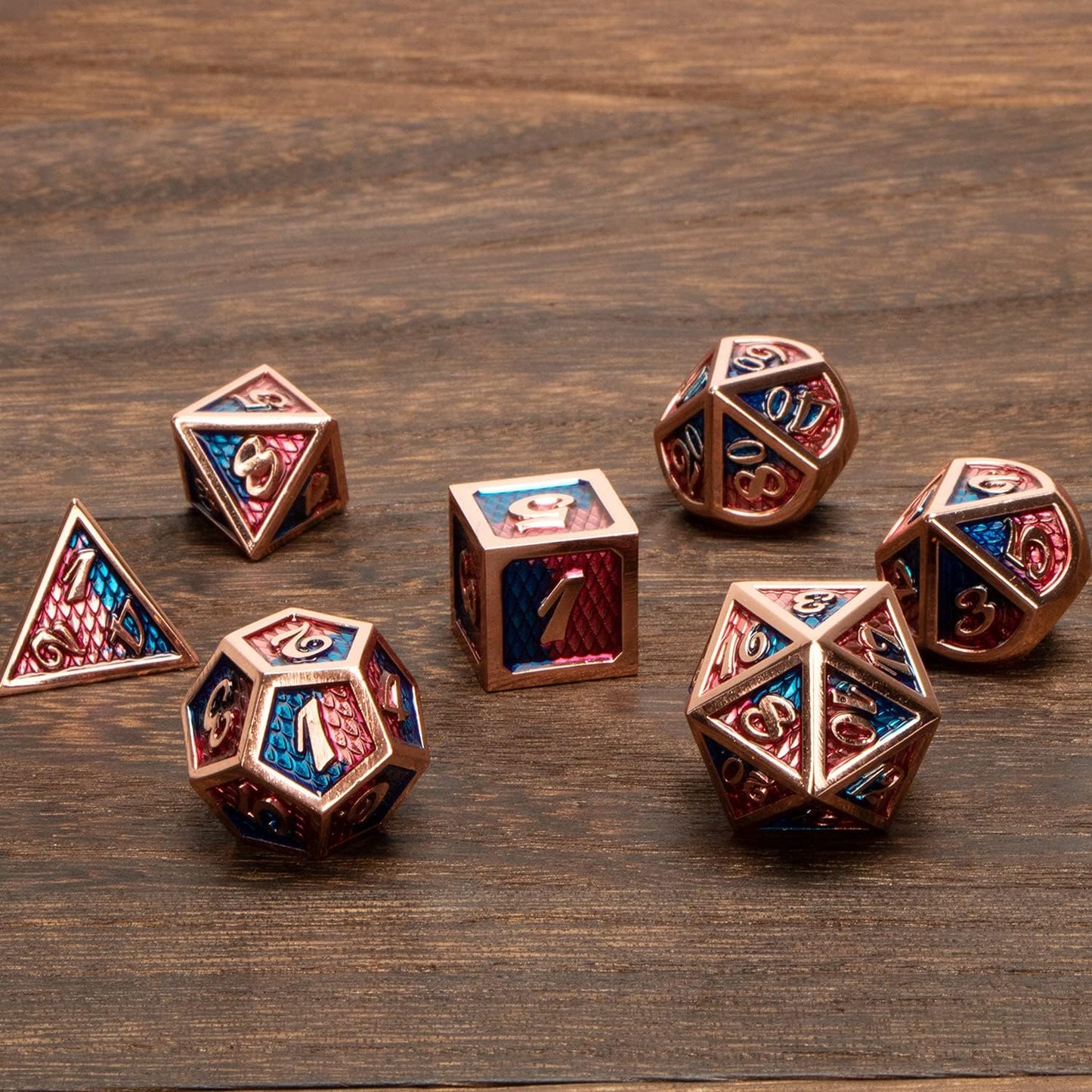 Metal DND Dice Set with Gift Box,  7 Pcs D&D Dice Set for Dungeons and Dragons, Blue with Red Polyhedral Dice Set, Role Playing Gaming D+D RPG D and D Dice Set D20 D12 D10 D8 D6 D4