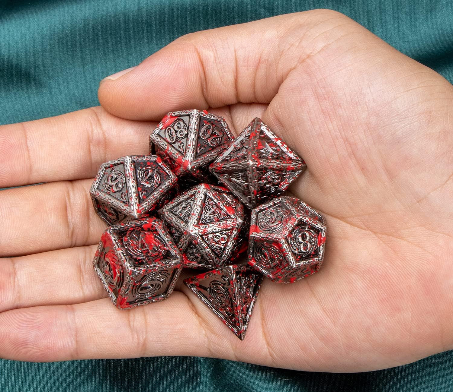 DND Music Metal Dice Set with Gift Box, Dungeons and Dragons Polyhedral Dice Blood 6 Sided D&D Dice RPG Role Playing Games 7PCS D and D Dice Set D20 D12 D10 D8 D6 D4