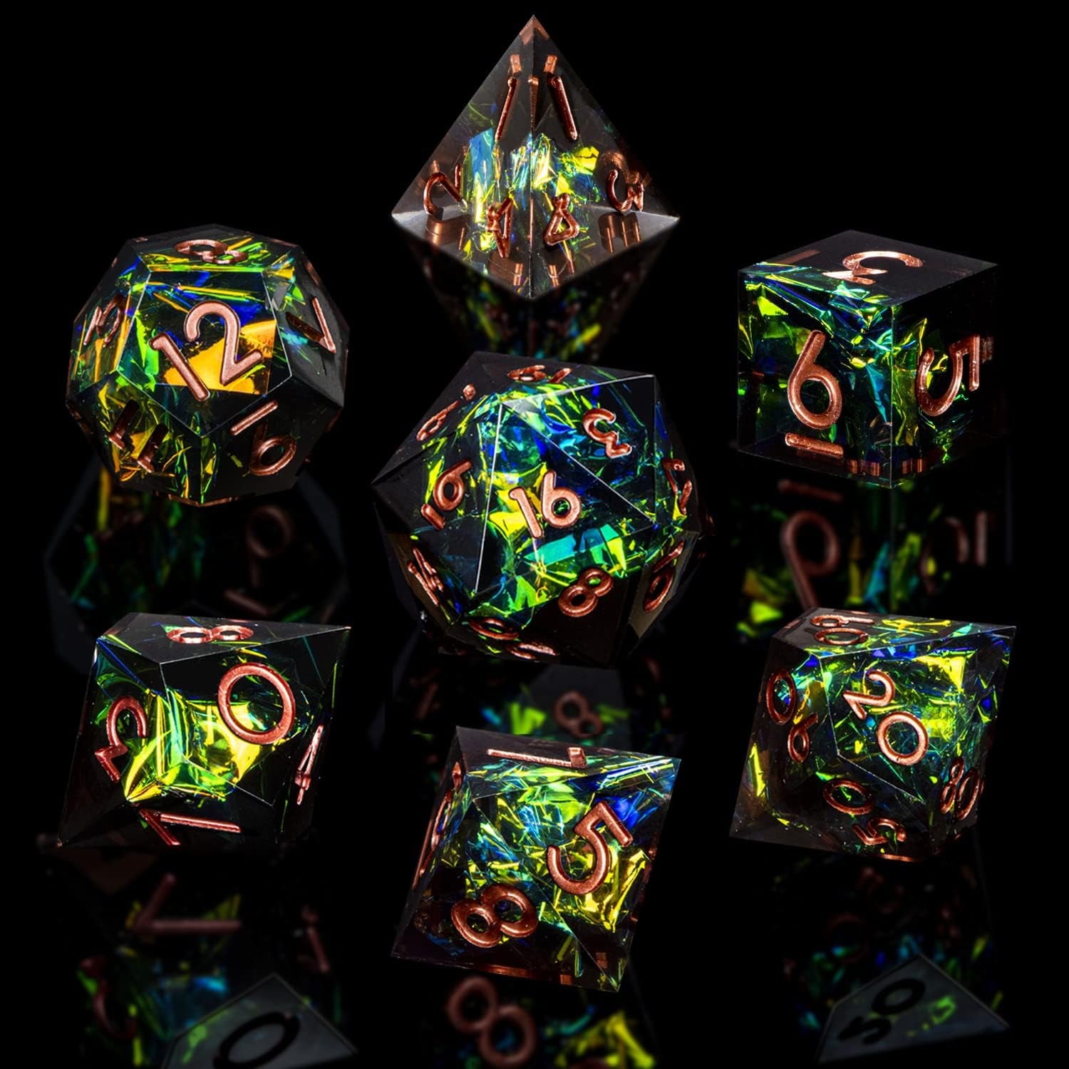 DND Resin Dice Set Inclusion Resin Dice for Dungeons and Dragons,  7 PCS D and D Sharp Edges Dice, D&D Dice Set RPG Role Playing Dice with Gift Box Polyhedral Dice Set D20 D12 D10 D8 D6 D4