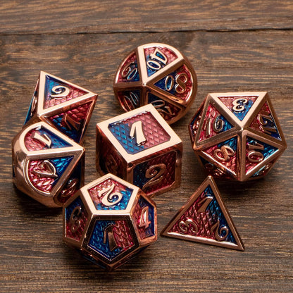 Metal DND Dice Set with Gift Box,  7 Pcs D&D Dice Set for Dungeons and Dragons, Blue with Red Polyhedral Dice Set, Role Playing Gaming D+D RPG D and D Dice Set D20 D12 D10 D8 D6 D4