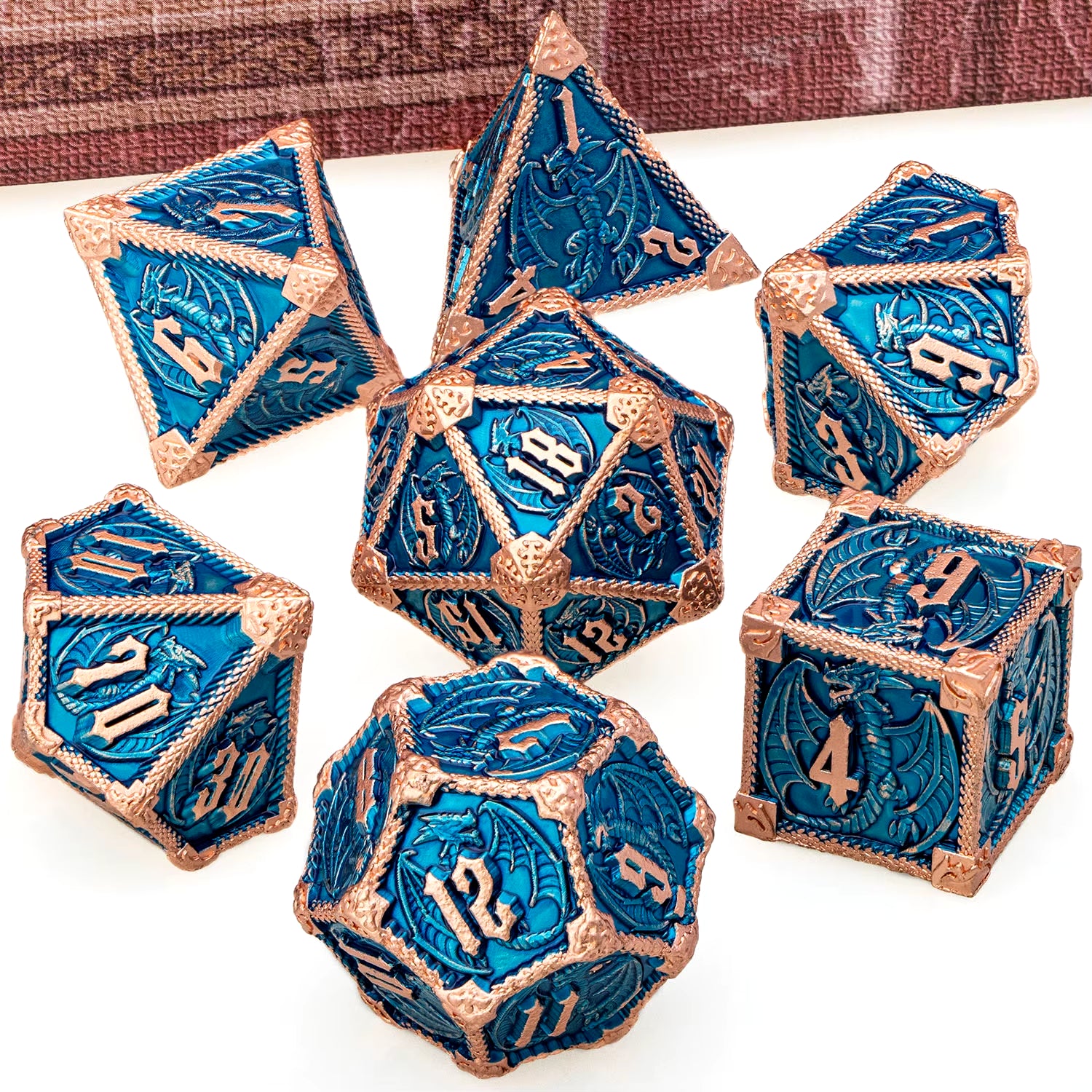 Metal DND Dice Dragon Dice Set Dungeon and Dragon D&D Polyhedral Dice RPG D and D Role Playing Games D20 D12 D10 D8 D6