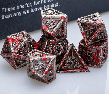 DND Music Metal Dice Set with Gift Box, Dungeons and Dragons Polyhedral Dice Blood 6 Sided D&D Dice RPG Role Playing Games 7PCS D and D Dice Set D20 D12 D10 D8 D6 D4