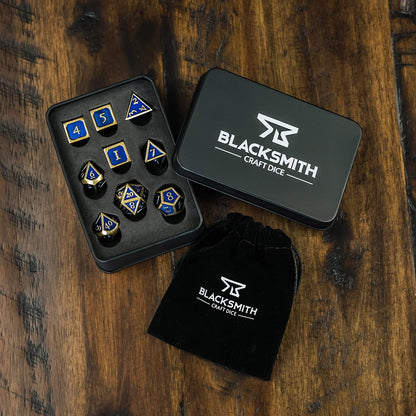 Metal D&D Dice Set 9 Pcs - 2 Extra D6S, Metal Dice Box & Velvet Dice Bag; Metal DND Dice Set D&D (Dungeons and Dragons Dice Set) W D20 Dice - Blacksmith Craft Dice (Lapis Lazuli)