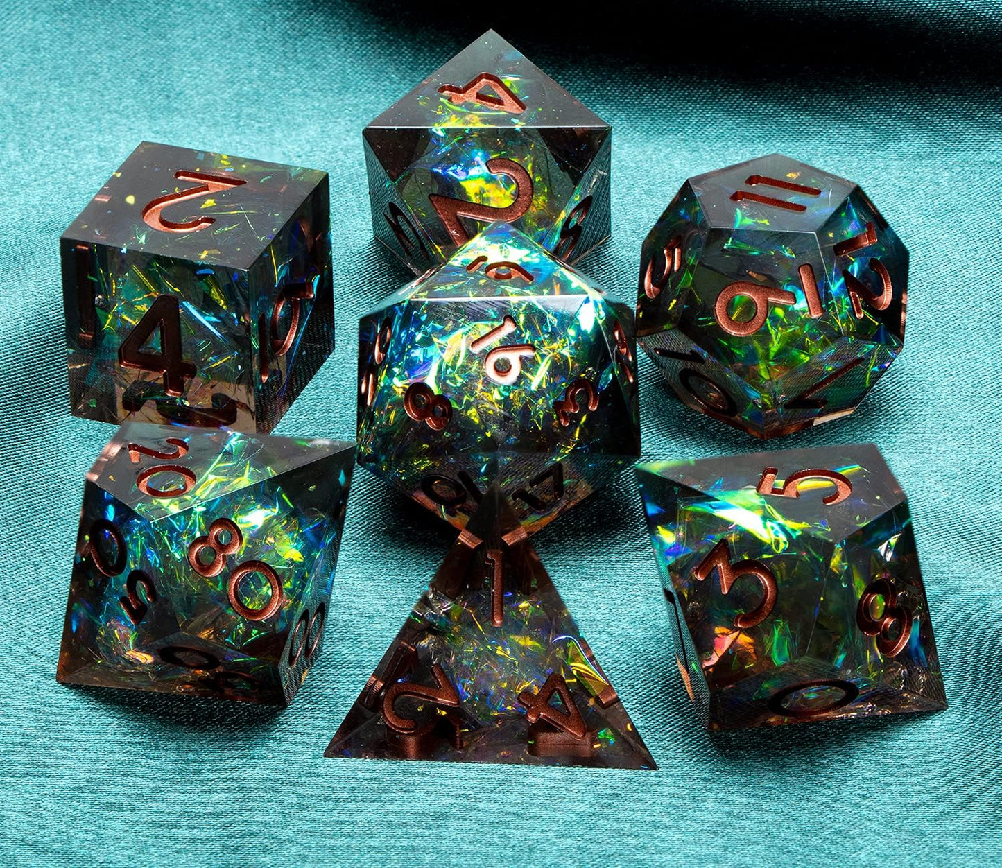 DND Resin Dice Set Inclusion Resin Dice for Dungeons and Dragons,  7 PCS D and D Sharp Edges Dice, D&D Dice Set RPG Role Playing Dice with Gift Box Polyhedral Dice Set D20 D12 D10 D8 D6 D4