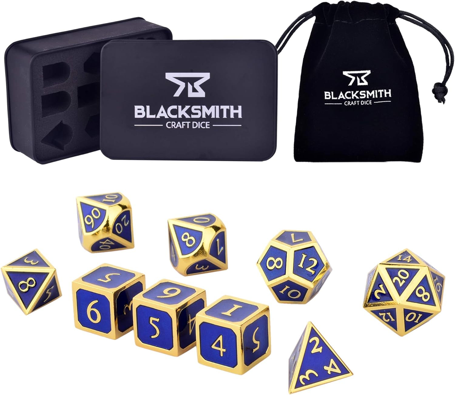 Metal D&D Dice Set 9 Pcs - 2 Extra D6S, Metal Dice Box & Velvet Dice Bag; Metal DND Dice Set D&D (Dungeons and Dragons Dice Set) W D20 Dice - Blacksmith Craft Dice (Lapis Lazuli)